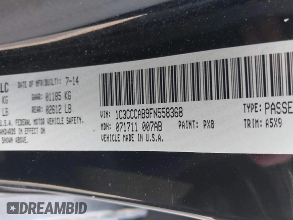 2015 Chrysler 200 Limited with VIN 1C3CCCAB9FN558368, listed as a IAAI auction lot 42510623 with 105,458 mi miles and . Bid and sale history available at DreamBid. Image 9.