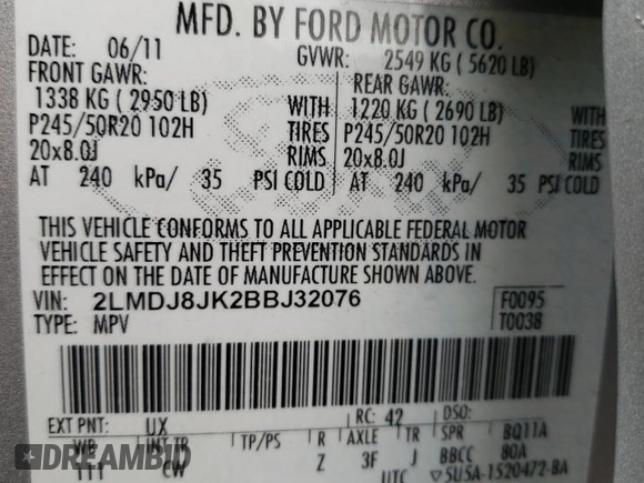 2011 Lincoln MKX z VIN 2LMDJ8JK2BBJ32076, wystawiony jako Copart lot #53683345 z przebiegiem 131 501 mil mil oraz Szkoda całkowita • Salvage title. Historia ofert i sprzedaży dostępna na DreamBid. Obrazek 13.