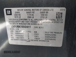 2013 GMC Terrain SLE with VIN 2GKFLREK7D6424017, listed as a IAAI auction lot 42149864 with 87,583 mi miles. Bid and sale history available at carsss.com. Image 9.