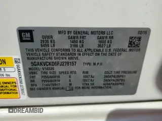 2015 Buick Enclave Premium with VIN 5GAKVCKD6FJ278157, listed as a Copart auction lot 53733795 with 117,587 mi miles and Clean Title. Bid and sale history available at DreamBid. Image 14.