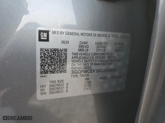 2019 Chevrolet Silverado 1500 LT with VIN 3GCPWCEK1KG234624, listed as a Copart auction lot 84559264 with 61,021 mi miles and Salvage Title. Bid and sale history available at carsss.com. Image 14.