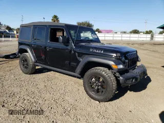 2022 Jeep Wrangler Unlimited Willys with VIN 1C4HJXDN5NW195192, listed as a Copart auction lot 80889294 with 50,847 mi miles and Salvage title. Bid and sale history available at DreamBid. Image 4.