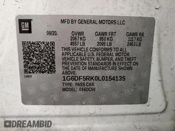 2020 Cadillac CT4 Premium Luxury with VIN 1G6DF5RK0L0154135, listed as a Copart auction lot 87007724 with 42,762 mi miles and Salvage Title. Bid and sale history available at carsss.com. Image 13.