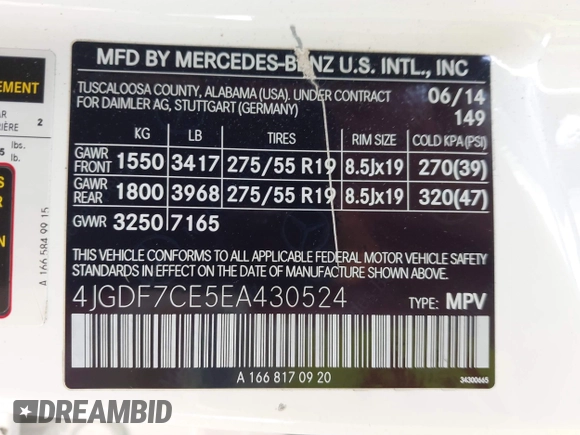 2014 Mercedes-Benz GL-Class GL 450 with VIN 4JGDF7CE5EA430524, listed as a IAAI auction lot 42020941 with 84,544 mi miles. Bid and sale history available at carsss.com. Image 9.