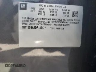 2013 Chevrolet Malibu LS with VIN 1G11B5SA3DF146177, listed as a Copart auction lot 52192065 with 144,117 mi miles and Salvage Title. Bid and sale history available at DreamBid. Image 12.