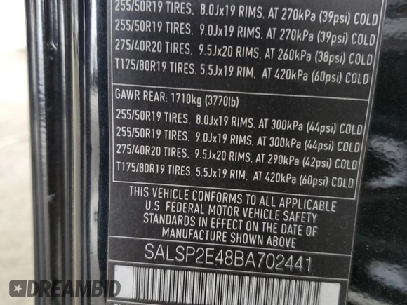 2011 Land Rover Range Rover Sport SC with VIN SALSP2E48BA702441, listed as a Copart auction lot 54228585 with 158,124 mi miles and Salvage Title. Bid and sale history available at carsss.com. Image 12.