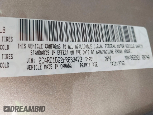 2017 Chrysler Pacifica Touring z VIN 2C4RC1DG2HR833473, wystawiony jako IAAI lot #42597208 z przebiegiem 78 239 mil mil oraz . Historia ofert i sprzedaży dostępna na DreamBid. Obrazek 9.