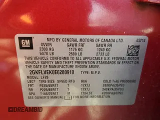 2014 GMC Terrain SLE with VIN 2GKFLVEK0E6280918, listed as a Copart auction lot 54554785 with 114,921 mi miles and Clean Title. Bid and sale history available at carsss.com. Image 13.