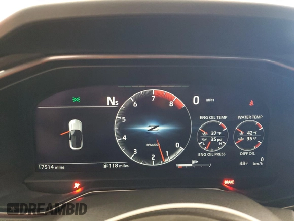 2024 Nissan Z Performance с VIN JN1BZ4BH8RM363566, выставлен на аукционе Copart как лот 47385535 с пробегом 17 514 миль миль и Списание • Salvage title. История ставок и продаж доступна на DreamBid. Изображение 9.