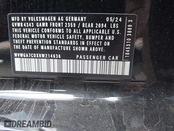 2024 Volkswagen GTI S с VIN WVWGA7CDXRW214636, выставлен на аукционе IAAI как лот 42503555 с пробегом 18 948 миль миль и . История ставок и продаж доступна на DreamBid. Изображение 9.