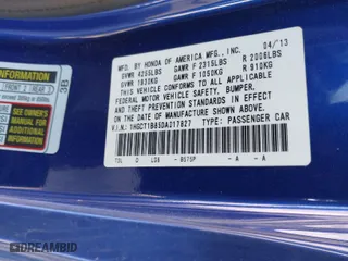 2013 Honda Accord Cpe EX-L with VIN 1HGCT1B85DA017827, listed as a IAAI auction lot 41735882 with 80,178 mi miles. Bid and sale history available at carsss.com. Image 9.