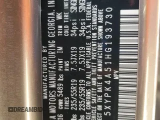 2017 Kia Sorento SXL z VIN 5XYPK4A51HG193730, wystawiony jako Copart lot #54797295 z przebiegiem 331 346 mil mil oraz Szkoda całkowita • Salvage title. Historia ofert i sprzedaży dostępna na DreamBid. Obrazek 13.