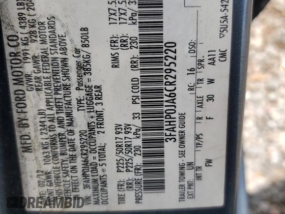 2012 Ford Fusion SEL z VIN 3FAHP0JA6CR295220, wystawiony jako Copart lot #62064665 z przebiegiem 145 191 mil mil oraz Szkoda całkowita • Salvage title. Historia ofert i sprzedaży dostępna na DreamBid. Obrazek 12.