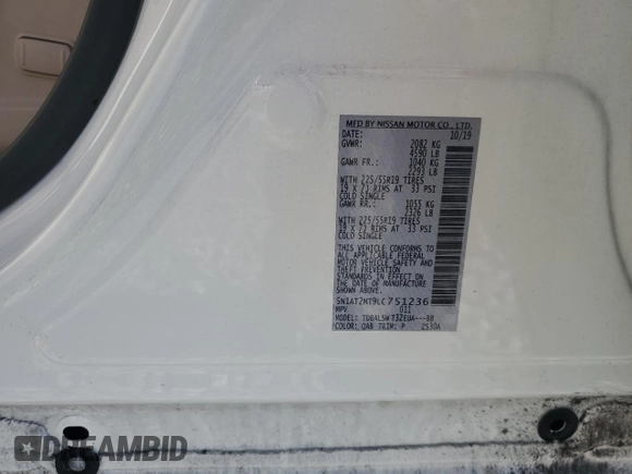 2020 Nissan Rogue SL z VIN 5N1AT2MT9LC751236, wystawiony jako Copart lot #57767895 z przebiegiem 51 681 mil mil oraz Szkoda całkowita • Salvage title. Historia ofert i sprzedaży dostępna na DreamBid. Obrazek 14.