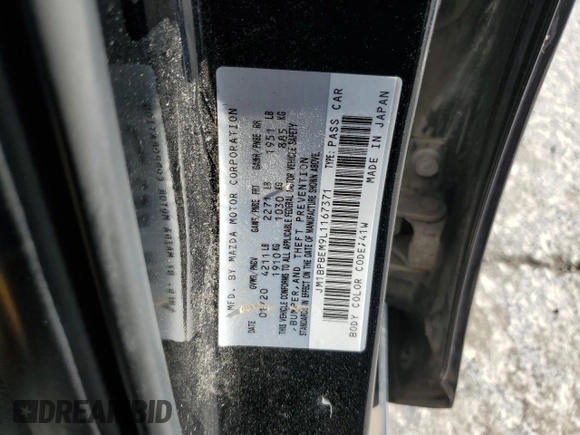 2020 Mazda 3 Premium with VIN JM1BPBEM9L1167371, listed as a Copart auction lot 85289054 with 89,889 mi miles and Salvage Title. Bid and sale history available at DreamBid. Image 13.