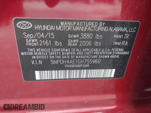 2016 Hyundai Elantra SE with VIN 5NPDH4AE1GH755960, listed as a IAAI auction lot 42763494 with 127,684 mi miles and . Bid and sale history available at DreamBid. Image 9.