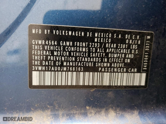 2018 Volkswagen Golf Alltrack S with VIN 3VWH17AU0JM768163, listed as a Copart auction lot 59332044 with 36,274 mi miles and Salvage Title. Bid and sale history available at carsss.com. Image 12.