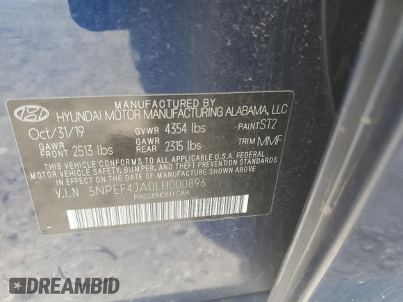 2020 Hyundai Sonata SEL z VIN 5NPEF4JA0LH000896, wystawiony jako Copart lot #49329425 z przebiegiem 58 447 mil mil oraz Czysty tytuł • Clean title. Historia ofert i sprzedaży dostępna na DreamBid. Obrazek 14.