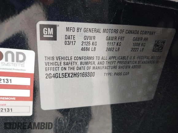 2017 Buick Regal Sport Touring с VIN 2G4GL5EX2H9169300, выставлен на аукционе IAAI как лот 41867202 с пробегом 127 026 миль миль и . История ставок и продаж доступна на DreamBid. Изображение 9.