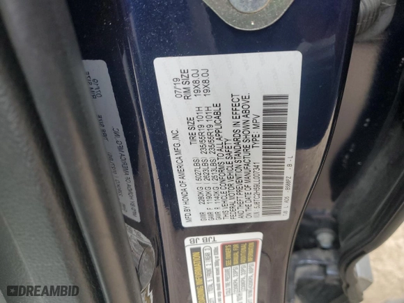 2020 Acura RDX w/Technology Pkg with VIN 5J8TC2H59LL007341, listed as a Copart auction lot 84537674 with 0 mi miles and Salvage Title. Bid and sale history available at carsss.com. Image 13.