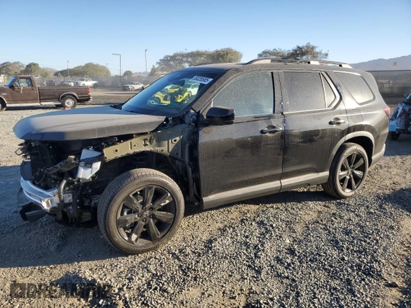 2025 Honda Pilot Black Edition with VIN 5FNYG1H93SB082124, listed as a Copart auction lot 89326585 with 989 mi miles and Salvage Title. Bid and sale history available at carsss.com. Image 1.
