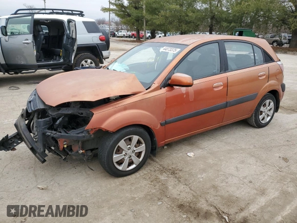 2009 Kia Rio LX with VIN KNADE243196548504, listed as a Copart auction lot 44073375 with 0 mi miles and Salvage Title. Bid and sale history available at carsss.com. Image 1.