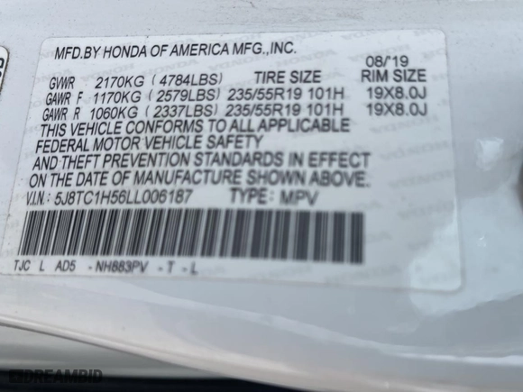 2020 Acura RDX w/Technology Pkg with VIN 5J8TC1H56LL006187, listed as a Copart auction lot 49844545 with 27,331 mi miles and Salvage Title. Bid and sale history available at carsss.com. Image 10.