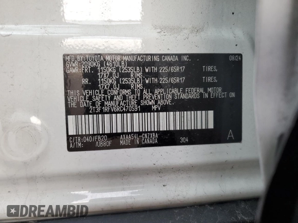 2024 Toyota RAV4 LE with VIN 2T3F1RFV6RC470591, listed as a Copart auction lot 88270555 with 0 mi miles and Salvage Title. Bid and sale history available at carsss.com. Image 13.