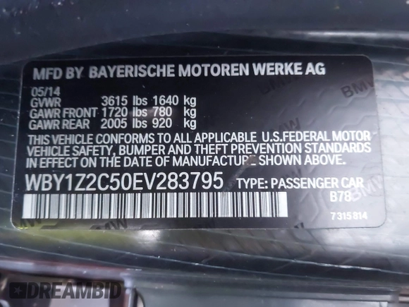 2014 BMW i3 z VIN WBY1Z2C50EV283795, wystawiony jako IAAI lot #42311864 z przebiegiem 41 277 mil mil oraz . Historia ofert i sprzedaży dostępna na DreamBid. Obrazek 9.