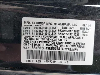 2014 Honda Odyssey EX with VIN 5FNRL5H49EB076814, listed as a IAAI auction lot 41941319 with 101,764 mi miles. Bid and sale history available at carsss.com. Image 9.