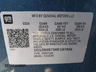 2024 Chevrolet Malibu LS with VIN 1G1ZB5ST5RF197904, listed as a IAAI auction lot 42033314 with 15,393 mi miles and . Bid and sale history available at DreamBid. Image 9.