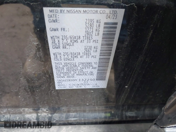 2023 Nissan Murano SV z VIN 5N1AZ2BS0PC132250, wystawiony jako IAAI lot #41681155 z przebiegiem 45 067 mil mil oraz . Historia ofert i sprzedaży dostępna na DreamBid. Obrazek 9.