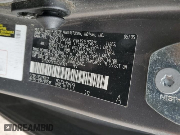 2005 Toyota Sienna CE with VIN 5TDZA23C15S335391, listed as a Copart auction lot 50344695 with 56,262 mi miles and Salvage Title. Bid and sale history available at carsss.com. Image 13.