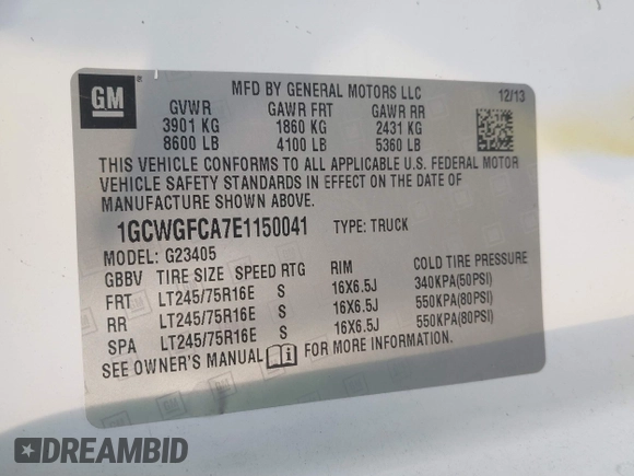 2014 Chevrolet Express Cargo Van with VIN 1GCWGFCA7E1150041, listed as a IAAI auction lot 41387426 with 185,480 mi miles. Bid and sale history available at carsss.com. Image 9.
