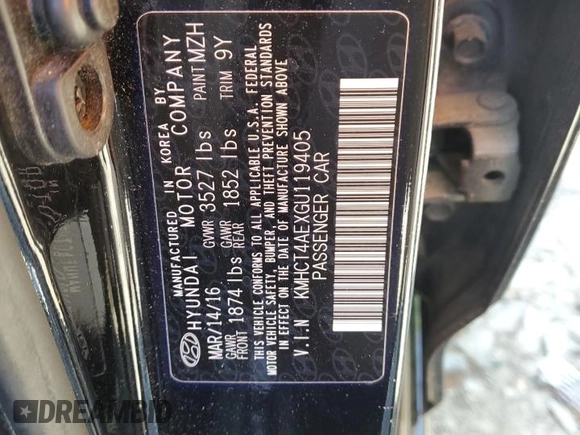 2016 Hyundai Accent SE z VIN KMHCT4AEXGU119405, wystawiony jako Copart lot #54369585 z przebiegiem 102 173 mil mil oraz Szkoda całkowita • Salvage title. Historia ofert i sprzedaży dostępna na DreamBid. Obrazek 12.