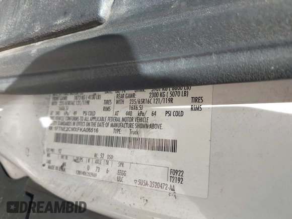 2015 Ford Transit Cargo with VIN 1FTNE2CMXFKA06516, listed as a IAAI auction lot 41650498 with 281,654 mi miles and . Bid and sale history available at carsss.com. Image 9.