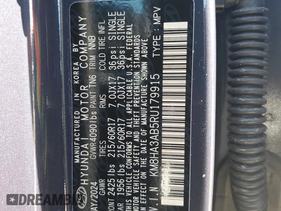 2024 Hyundai Kona Essential with VIN KM8HA3AB5RU179915, listed as a Copart auction lot 73300114 with 1,035 mi miles and Salvage Title. Bid and sale history available at DreamBid. Image 12.