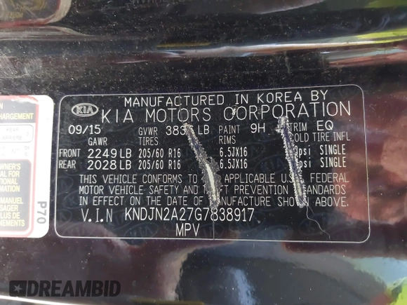 2016 Kia Soul z VIN KNDJN2A27G7838917, wystawiony jako IAAI lot #42458302 z przebiegiem 161 277 mil mil oraz . Historia ofert i sprzedaży dostępna na DreamBid. Obrazek 9.