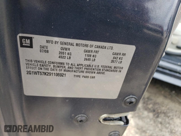 2009 Chevrolet Impala LT with VIN 2G1WT57K291106921, listed as a Copart auction lot 48038435 with 166,315 mi miles and Salvage Title. Bid and sale history available at DreamBid. Image 14.