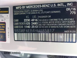 2017 Mercedes-Benz C 43 AMG with VIN 55SWF6EB4HU185817, listed as a IAAI auction lot 41821204 with 86,699 mi miles and . Bid and sale history available at DreamBid. Image 9.
