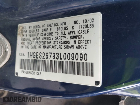 2003 Honda Civic EX with VIN 1HGES26793L009090, listed as a IAAI auction lot 42208069 with 171,417 mi miles and . Bid and sale history available at DreamBid. Image 9.