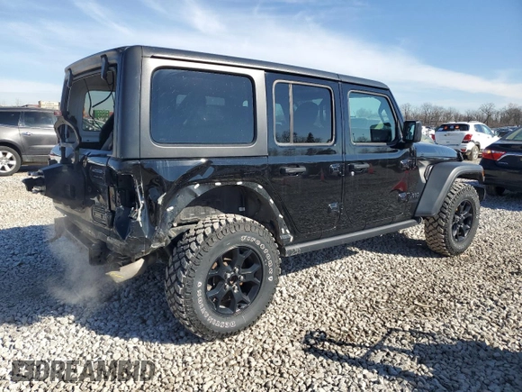 2021 Jeep Wrangler Unlimited Willys Sport with VIN 1C4HJXDG2MW569922, listed as a Copart auction lot 44619615 with 47,641 mi miles and Salvage title. Bid and sale history available at DreamBid. Image 3.
