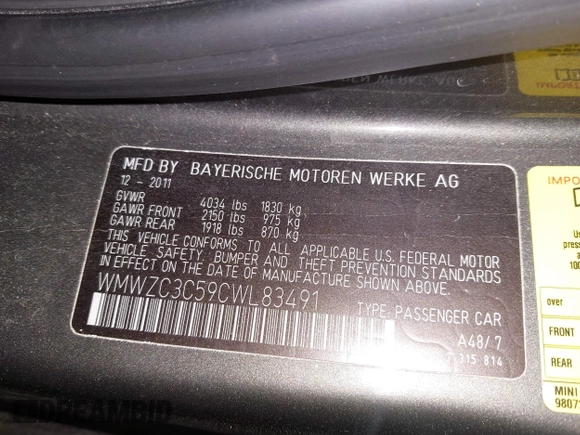 2012 MINI Countryman S with VIN WMWZC3C59CWL83491, listed as a IAAI auction lot 41791573 with 115,355 mi miles and . Bid and sale history available at DreamBid. Image 9.
