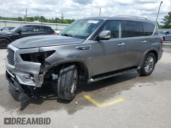 2020 Infiniti QX80 Luxe z VIN JN8AZ2NF5L9704489, wystawiony jako Copart lot #55509705 z przebiegiem 147 397 mil mil oraz Szkoda całkowita • Salvage title. Historia ofert i sprzedaży dostępna na DreamBid. Obrazek 1.
