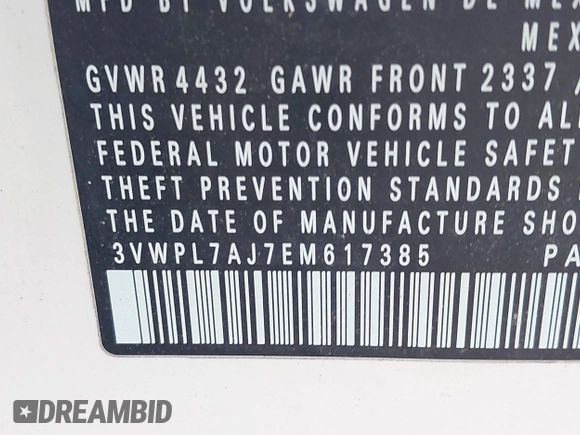 2014 Volkswagen Jetta TDI w/Sunroof & Nav with VIN 3VWPL7AJ7EM617385, listed as a IAAI auction lot 42012881 with 98,015 mi miles and . Bid and sale history available at DreamBid. Image 9.