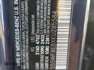 2019 Mercedes-Benz C 300 with VIN 55SWF8EBXKU285584, listed as a Copart auction lot 79055394 with 74,180 mi miles and Salvage Title. Bid and sale history available at DreamBid. Image 13.