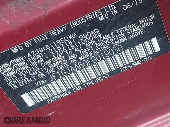 2015 Subaru Impreza z VIN JF1GJAA60FG019030, wystawiony jako IAAI lot #42321650 z przebiegiem 140 669 mil mil oraz . Historia ofert i sprzedaży dostępna na DreamBid. Obrazek 9.
