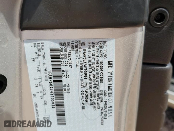 2004 Ford Thunderbird Deluxe with VIN 1FAHP60A74Y105934, listed as a Copart auction lot 53911905 with 22,412 mi miles and Salvage Title. Bid and sale history available at carsss.com. Image 12.