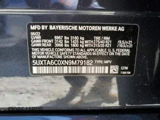 2022 BMW X5 xDrive45e with VIN 5UXTA6C0XN9M79182, listed as a Copart auction lot 48599195 with 31,219 mi miles and Salvage Title. Bid and sale history available at carsss.com. Image 14.