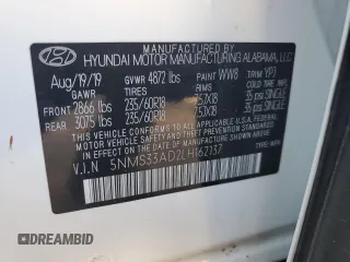2020 Hyundai Santa Fe SEL w/SULEV with VIN 5NMS33AD2LH162137, listed as a Copart auction lot 67985062 with 44,300 mi miles. Bid and sale history available at carsss.com. Image 13.